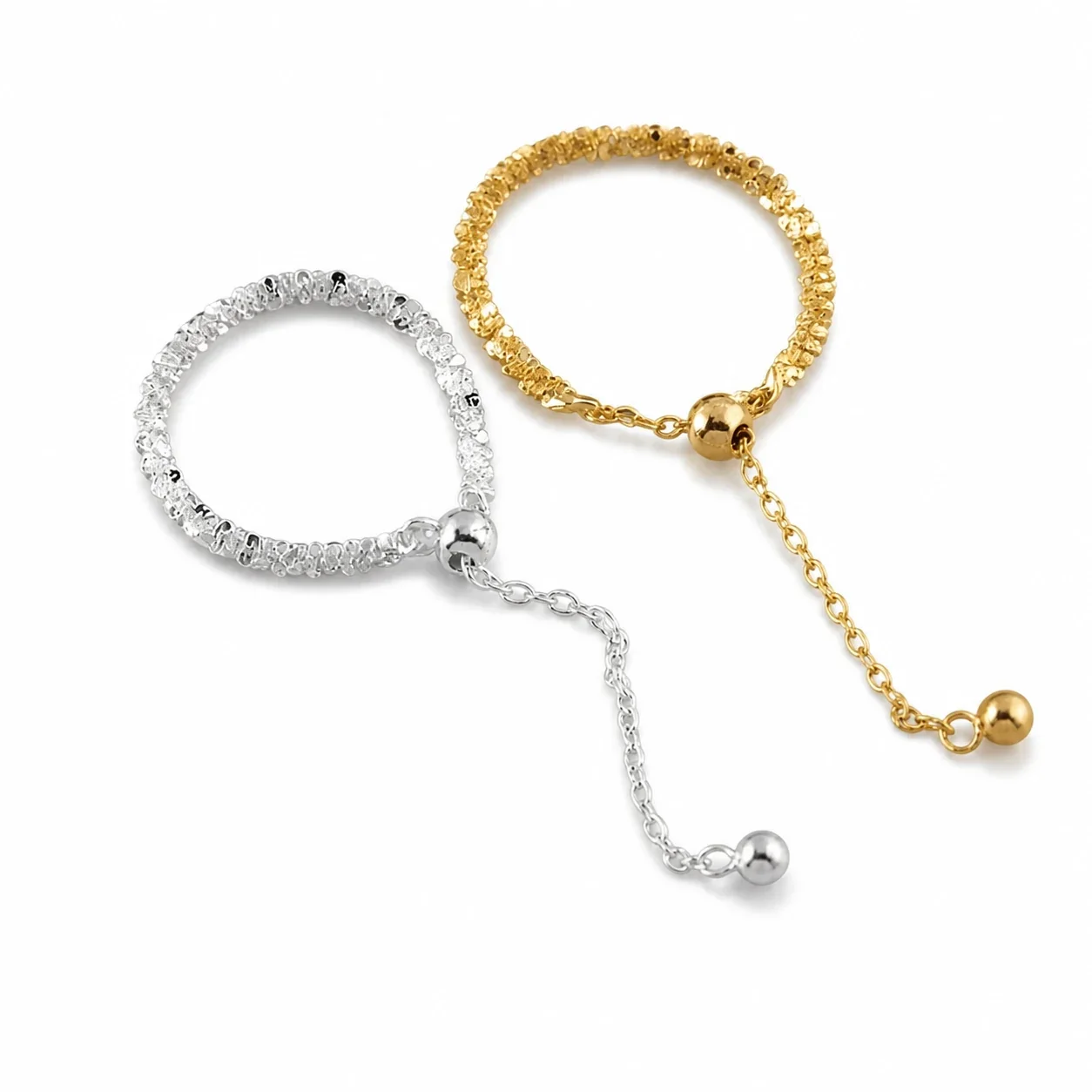 Glittering 925 Sterling Silver Bead Slider Chain Ring