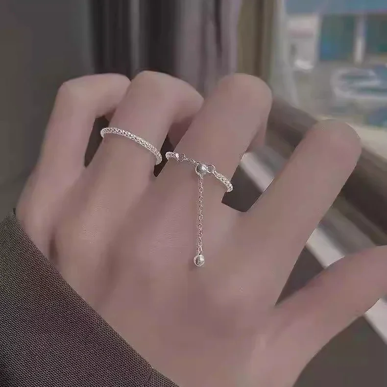 Glittering 925 Sterling Silver Bead Slider Chain Ring