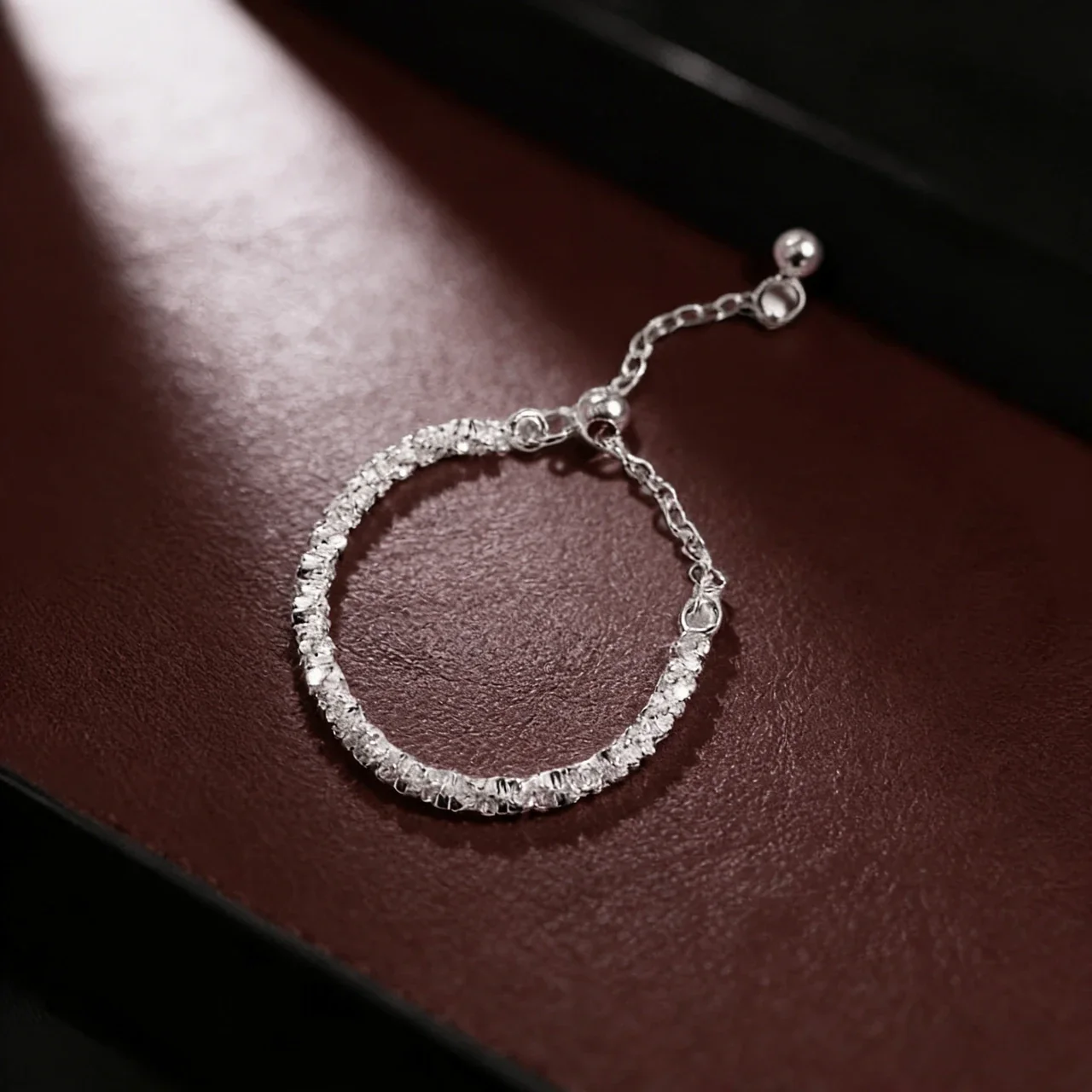 Glittering 925 Sterling Silver Bead Slider Chain Ring