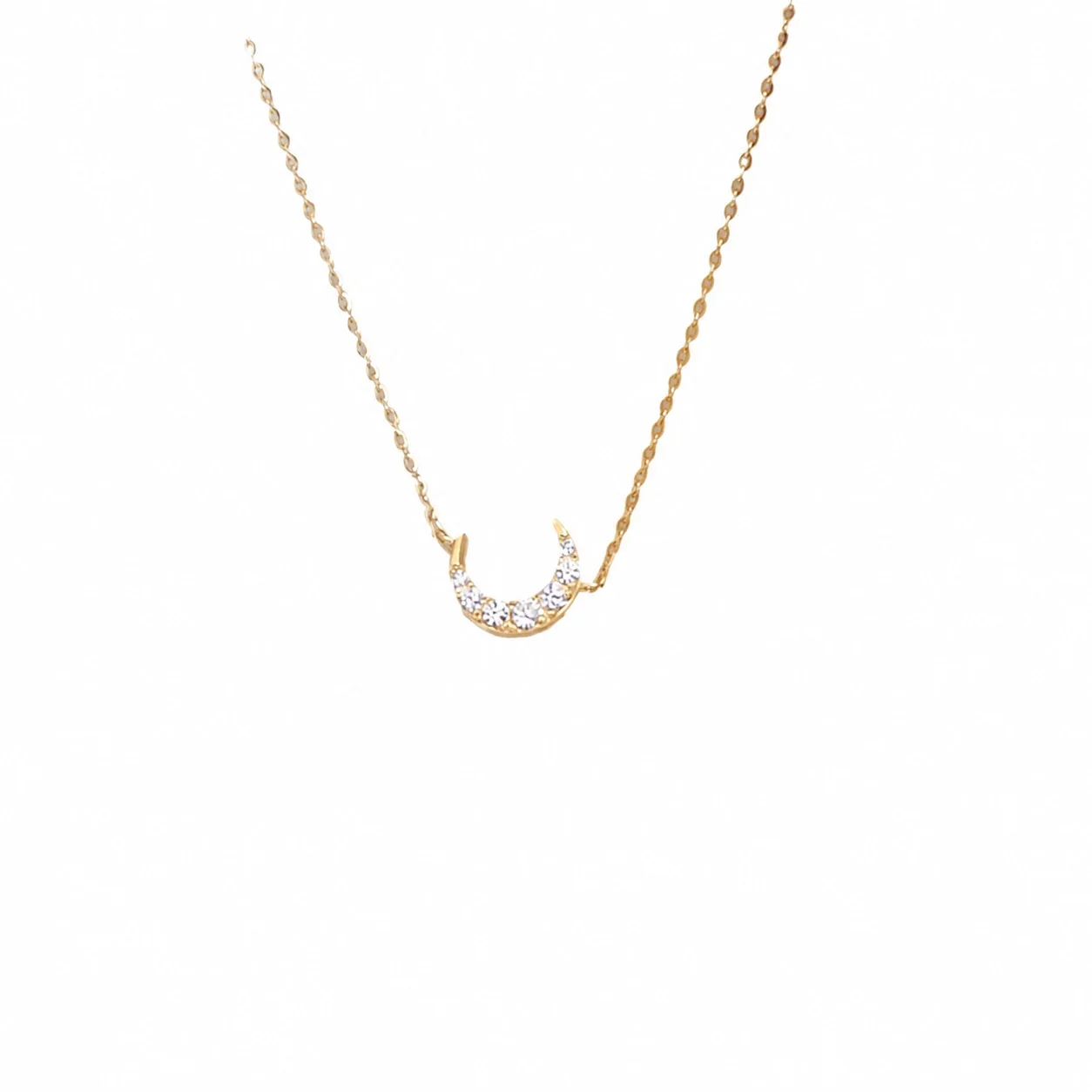 Dainty Crescent 925 Sterling Silver Pavé Crystal Necklace