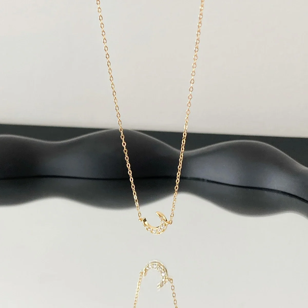 Dainty Crescent 925 Sterling Silver Pavé Crystal Necklace