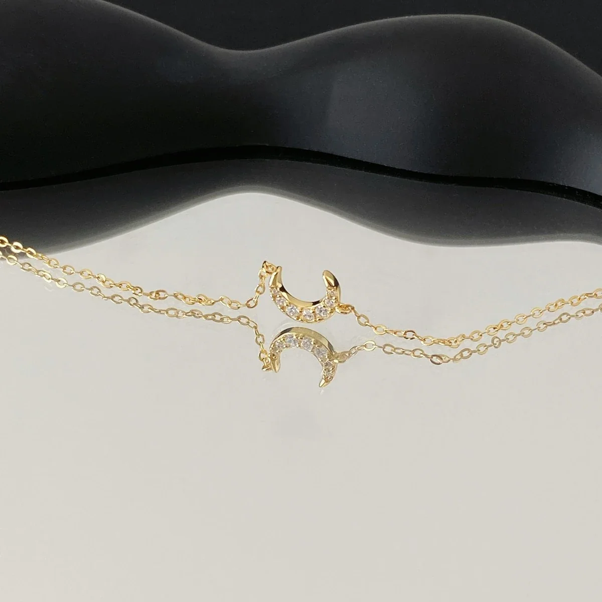 Dainty Crescent 925 Sterling Silver Pavé Crystal Necklace