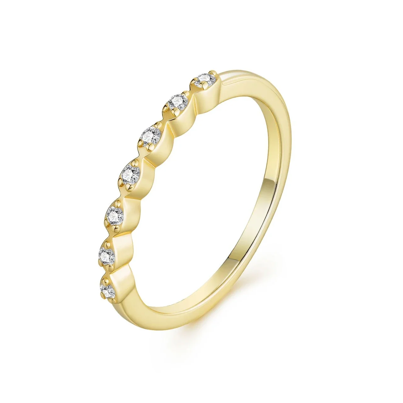 Scalloped 925 Sterling Silver Seven-Round-Stone Moissanite Ring