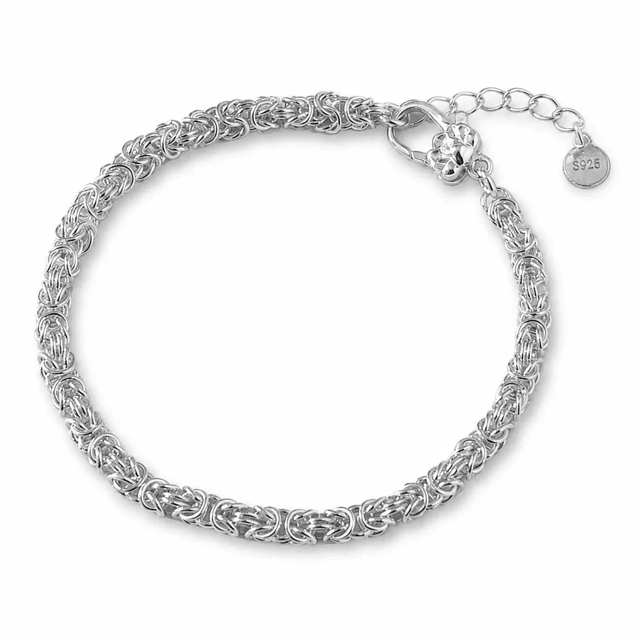 Intricate Byzantine-Link 925 Sterling Silver Extender Bracelet