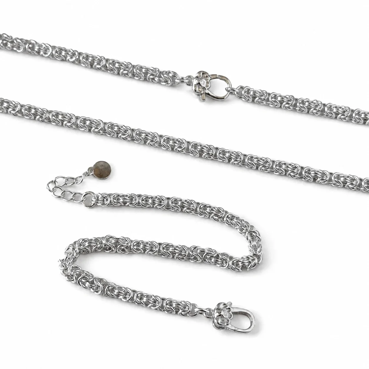 Intricate Byzantine-Link 925 Sterling Silver Extender Bracelet