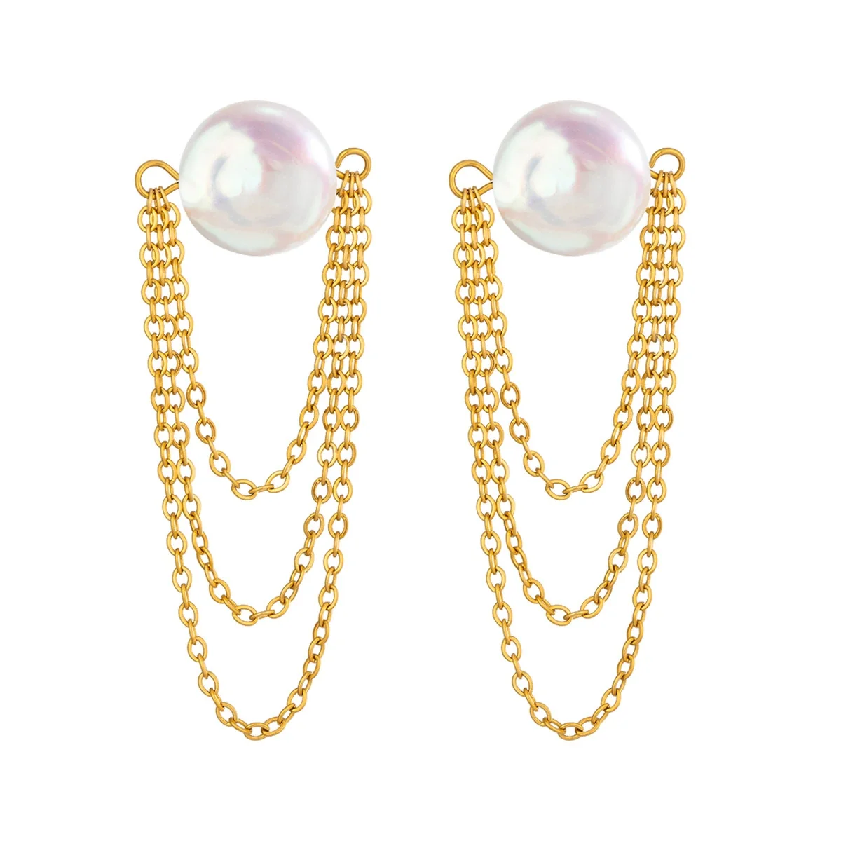 Lustrous Gold-Plated Stainless Steel Pearl Chain Drop Earrings