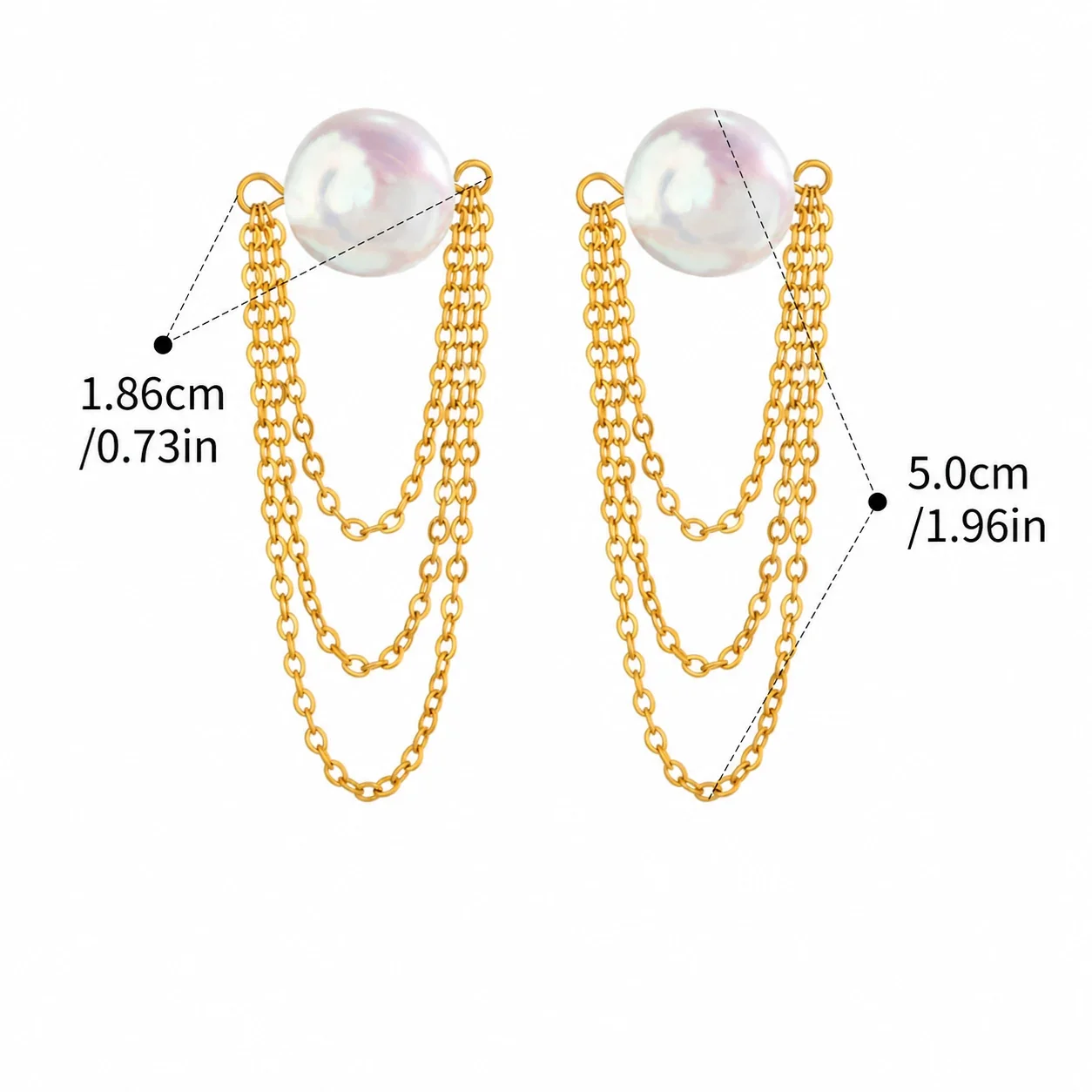Lustrous Gold-Plated Stainless Steel Pearl Chain Drop Earrings - Gold