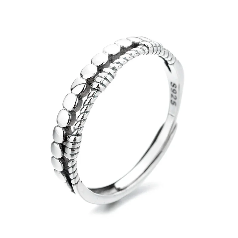 Textured 925 Sterling Silver Beaded Rope Open Ring