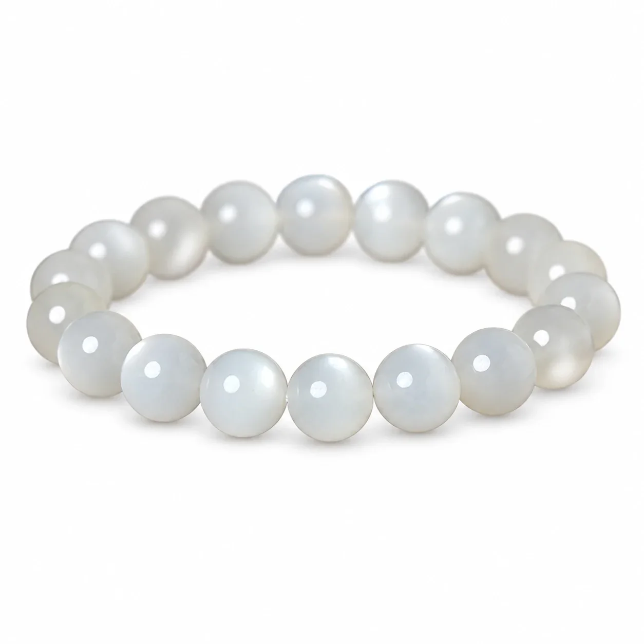 Luminous Polished Round White Bead Crystal Bracelet