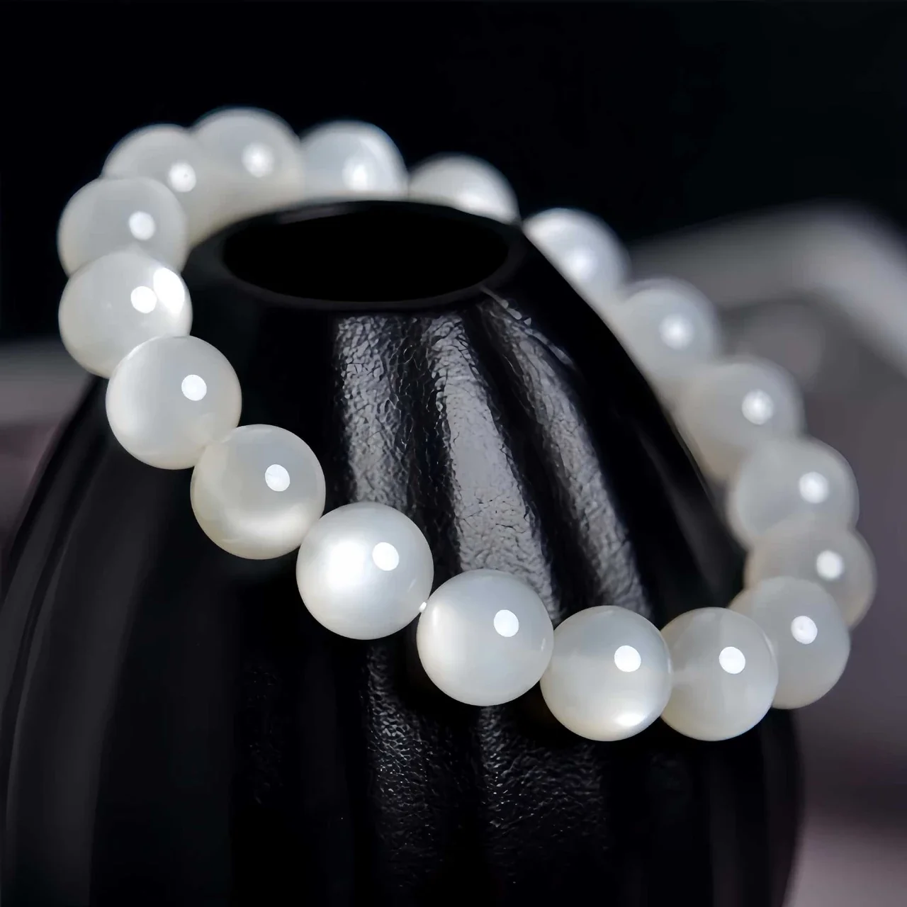 Luminous Polished Round White Bead Crystal Bracelet
