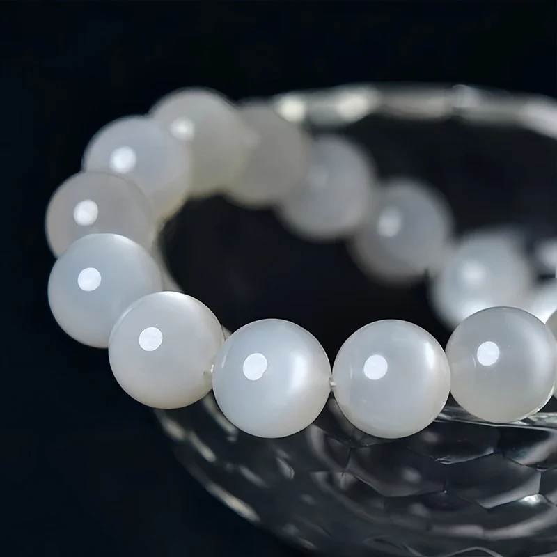 Luminous Polished Round White Bead Crystal Bracelet
