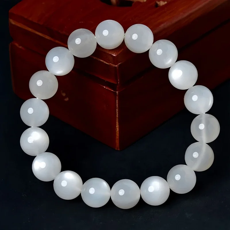 Luminous Polished Round White Bead Crystal Bracelet - Collector White