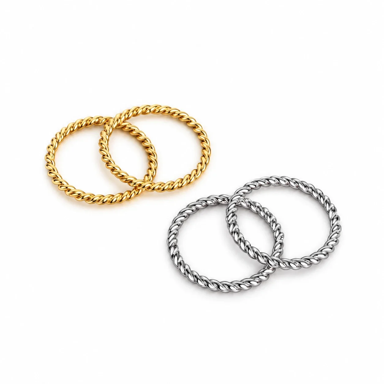 Twisted 24K Gold-Plated Stainless Steel Slim Band Ring