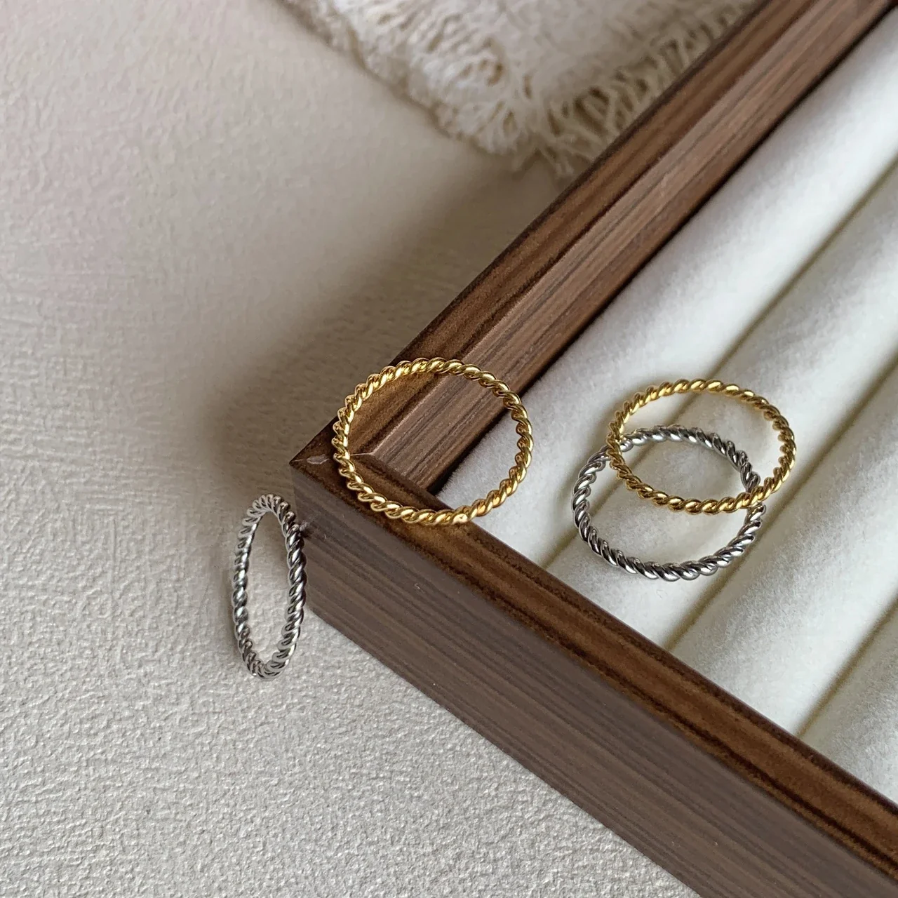 Twisted 24K Gold-Plated Stainless Steel Slim Band Ring