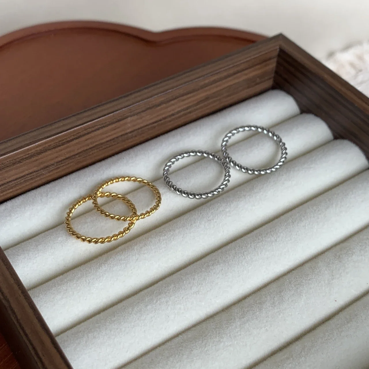 Twisted 24K Gold-Plated Stainless Steel Slim Band Ring