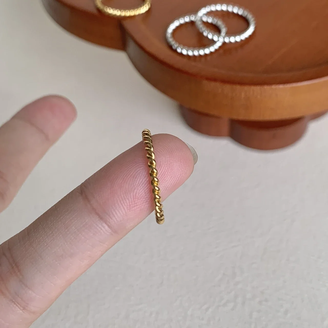 Twisted 24K Gold-Plated Stainless Steel Slim Band Ring