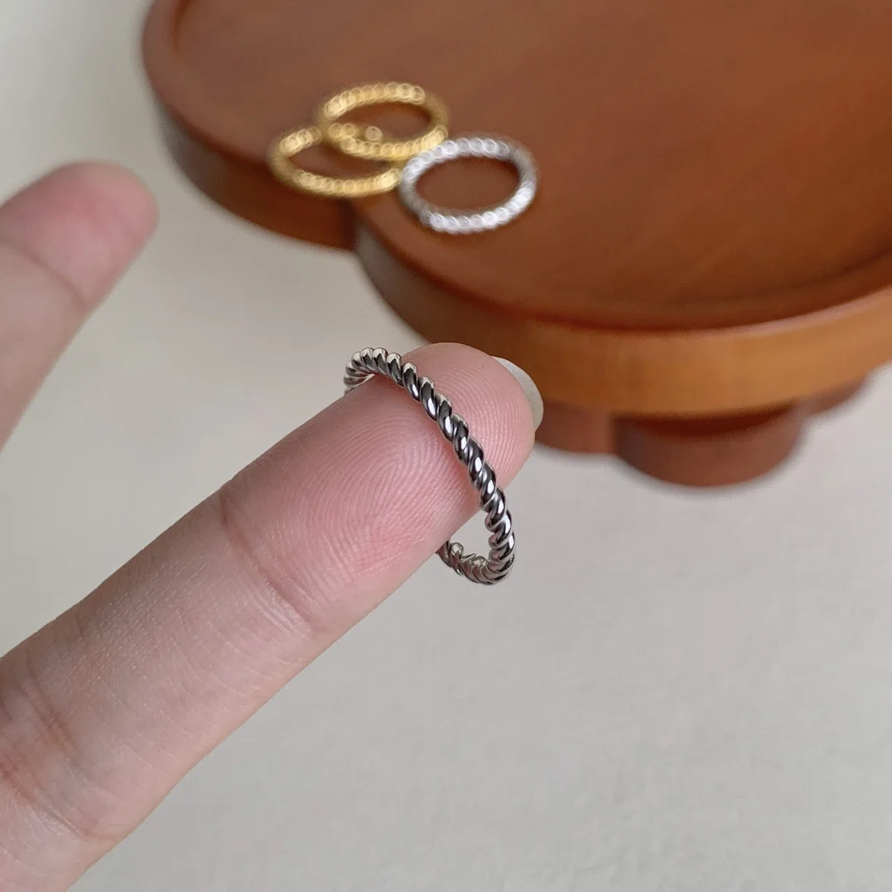 Twisted 24K Gold-Plated Stainless Steel Slim Band Ring