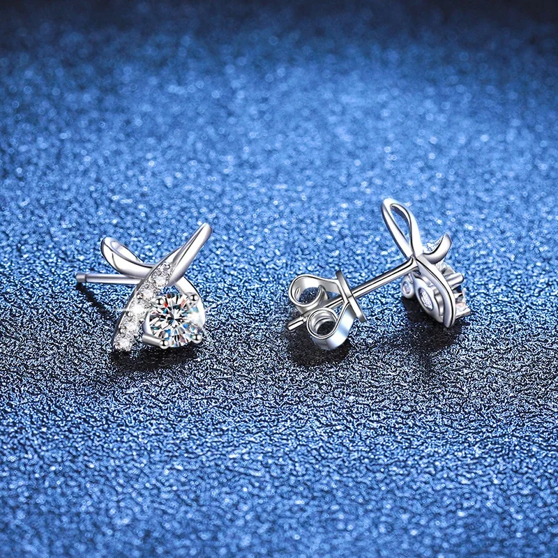 Bow Knot 925 Sterling Silver Six-Prong Moissanite Stud Earrings