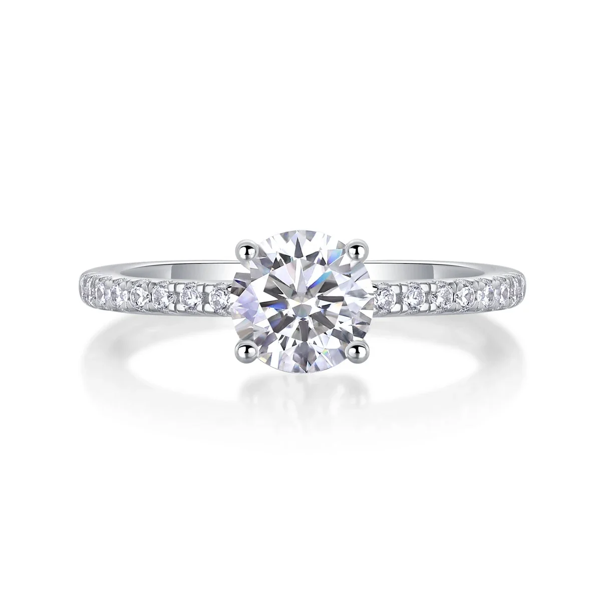 Luminous 925 Sterling Silver Round Four-Prong Pavé Ring