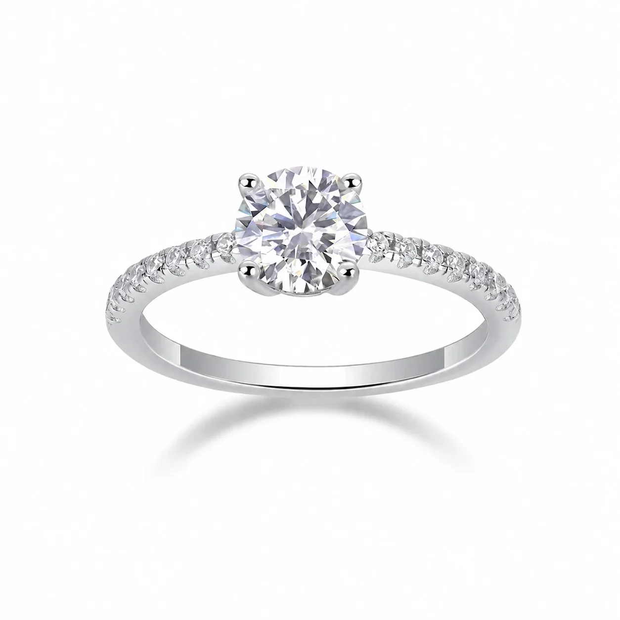 Luminous 925 Sterling Silver Round Four-Prong Pavé Ring