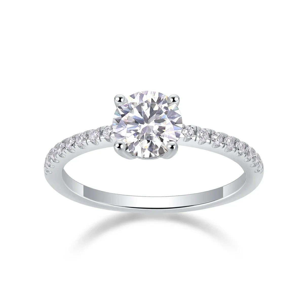 Luminous 925 Sterling Silver Round Four-Prong Pavé Ring - Silver