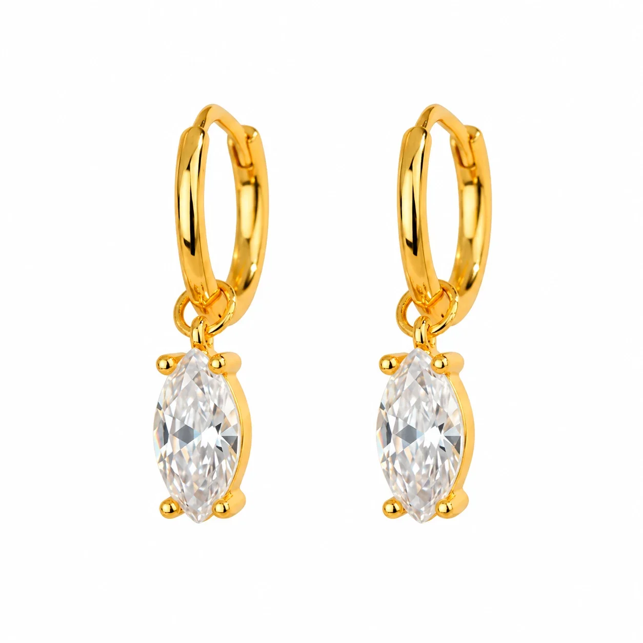 Sleek 925 Sterling Silver Marquise Prong-Set Hoop Earrings