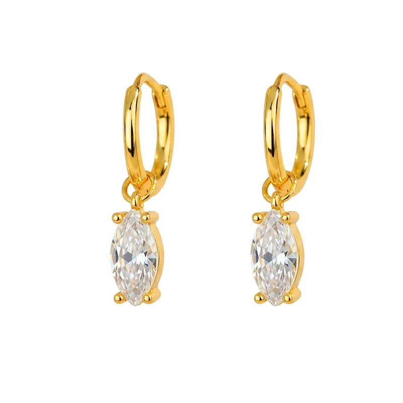 Sleek 925 Sterling Silver Marquise Prong-Set Hoop Earrings