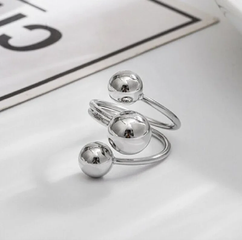 Orbital Gold-Plated Triple Ball Open Copper Ring - Silver