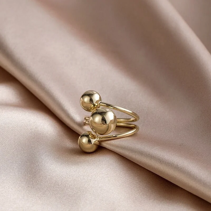 Orbital Gold-Plated Triple Ball Open Copper Ring - Gold