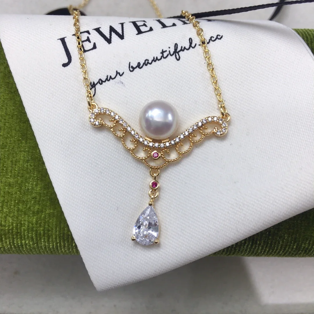 Regal Gold-Plated Filigree Pearl Teardrop Pendant Necklace