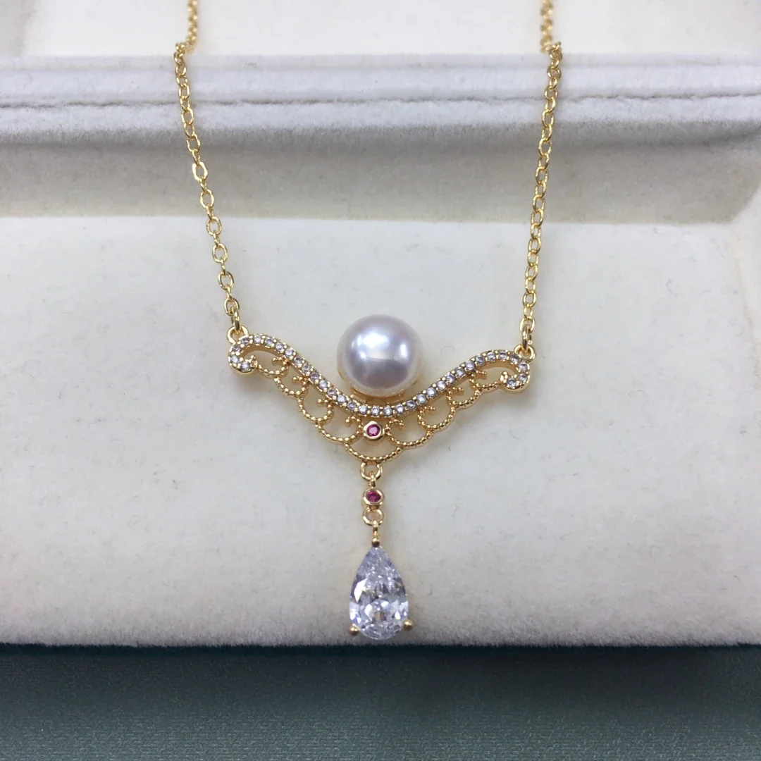 Regal Gold-Plated Filigree Pearl Teardrop Pendant Necklace