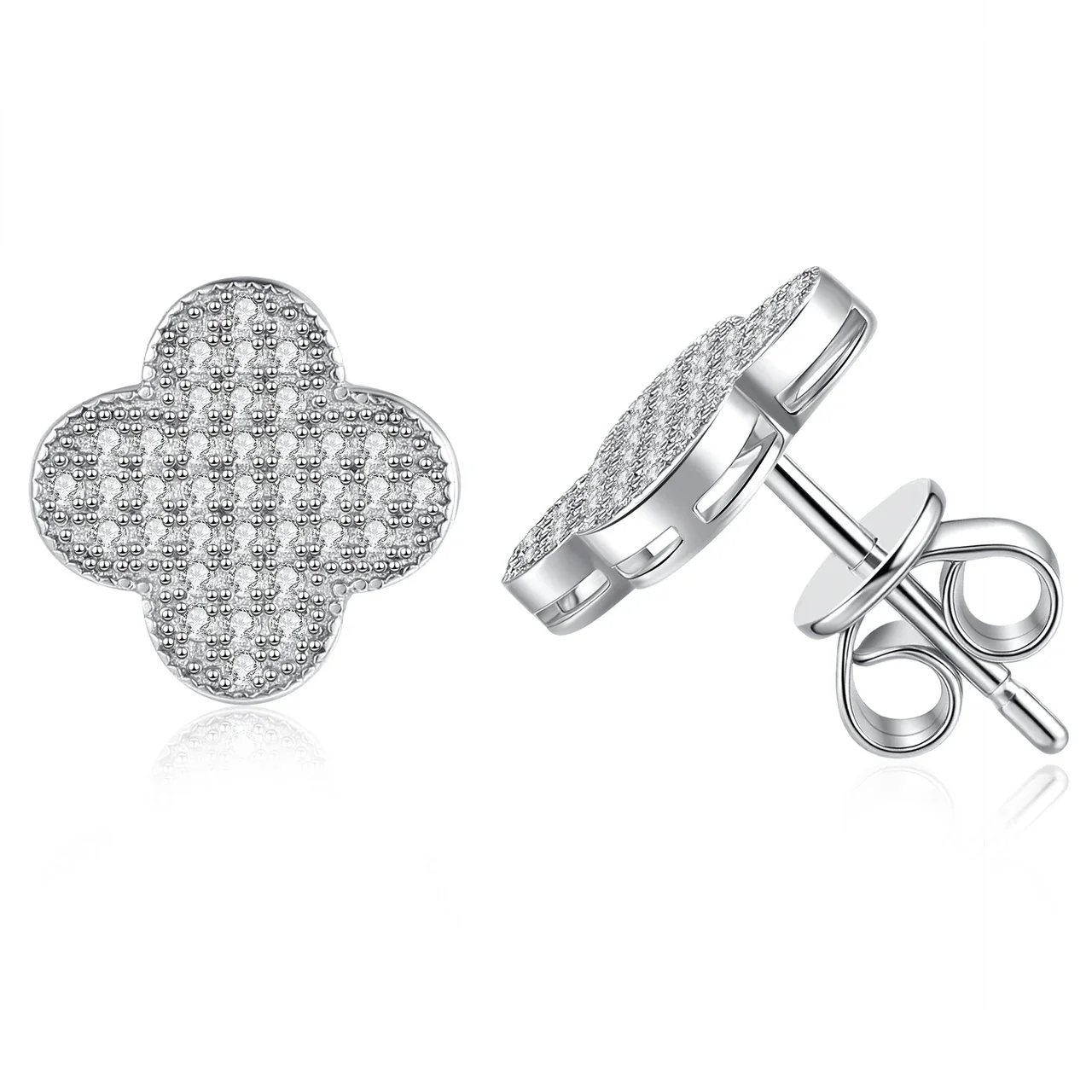 Pavé Clover 925 Sterling Silver Moissanite Stud Earrings