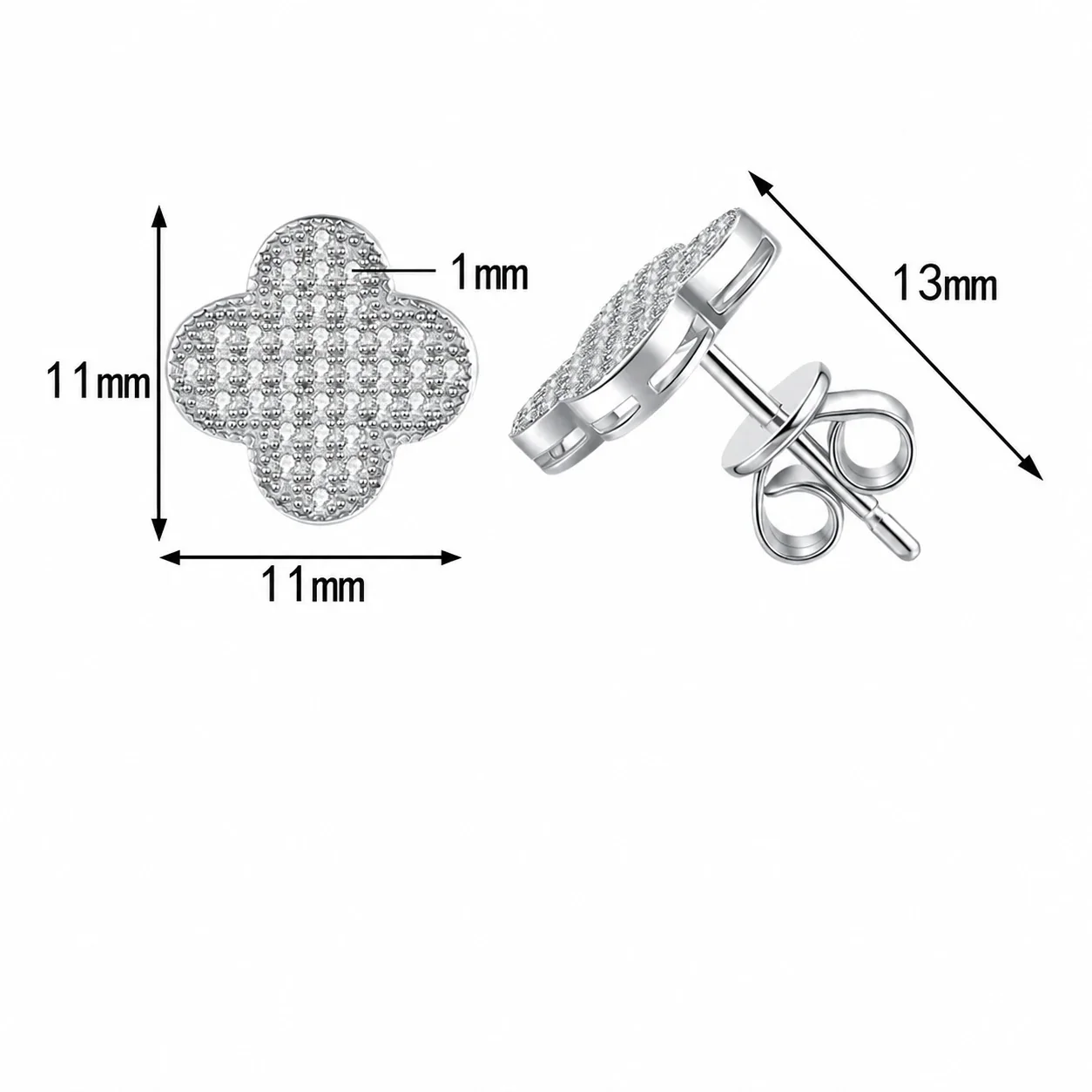 Pavé Clover 925 Sterling Silver Moissanite Stud Earrings - Pavé Moissanite
