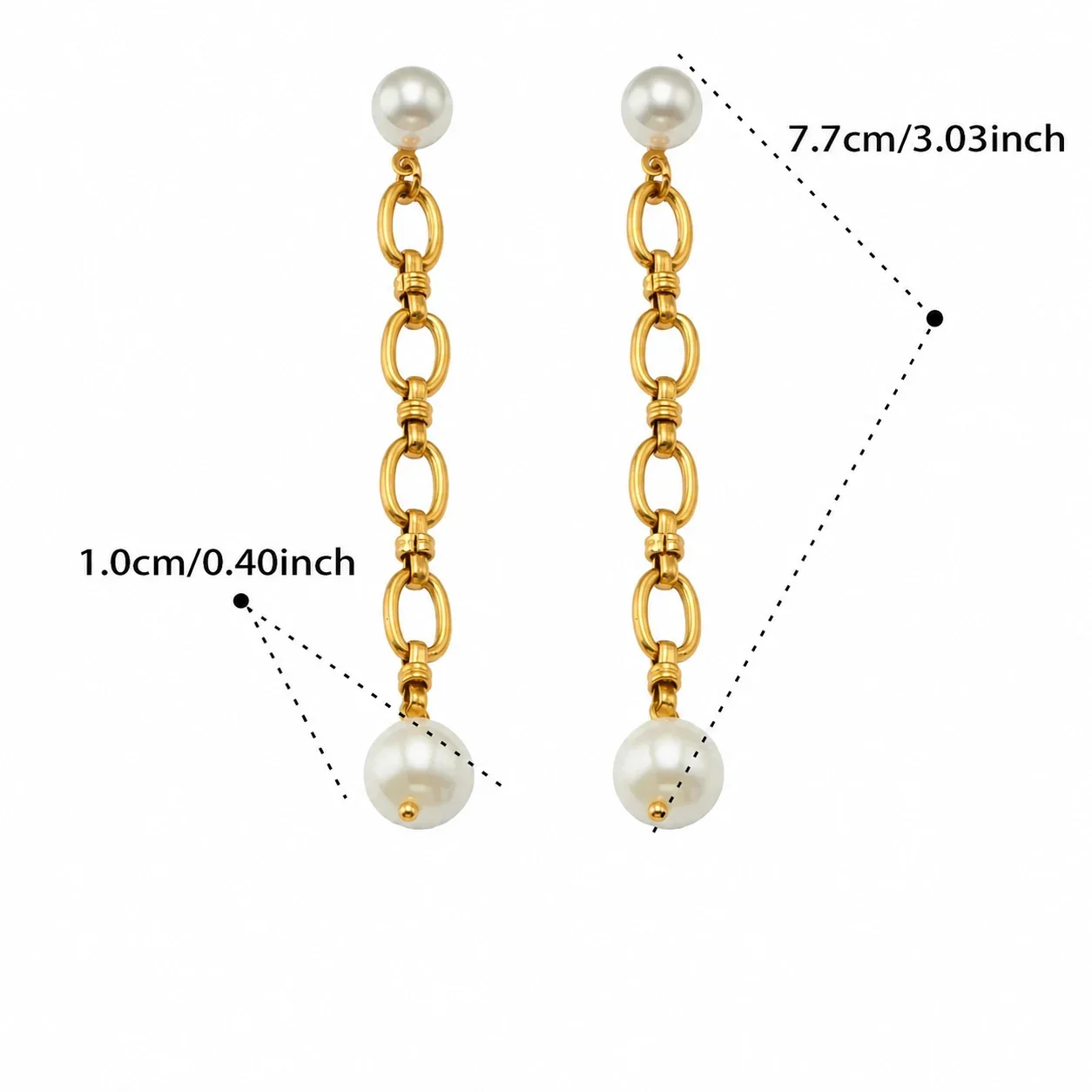 Asymmetric Shell Pearl Link Stainless Steel Drop Earrings - Gold Shell Pearl Long Drop
