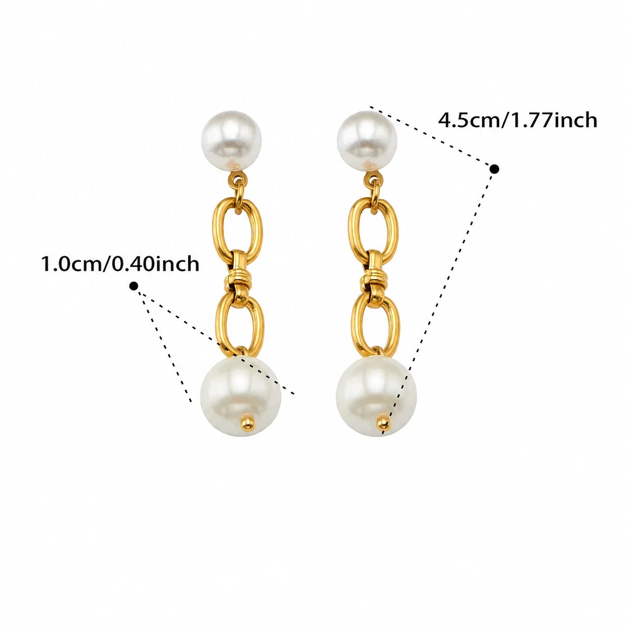 Asymmetric Shell Pearl Link Stainless Steel Drop Earrings - Gold Shell Pearl Short Drop