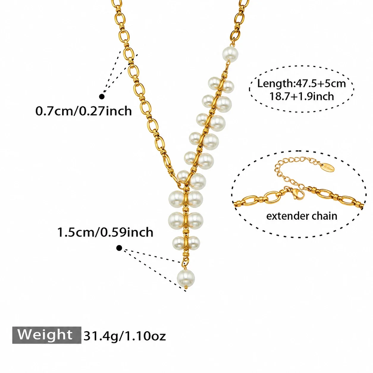 Asymmetric Shell Pearl Link Stainless Steel Drop Earrings - Gold Shell Pearl 47.5+5 cm