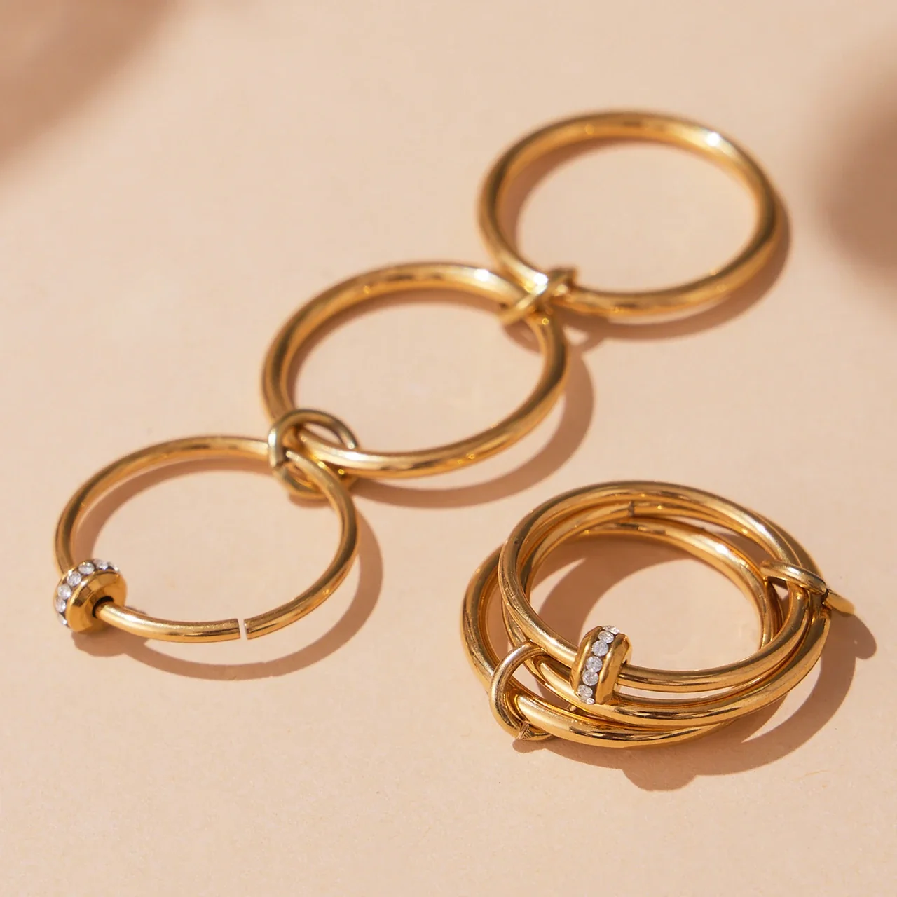 Sculptural Open-Front CZ Multi-Band Stainless Steel Ring
