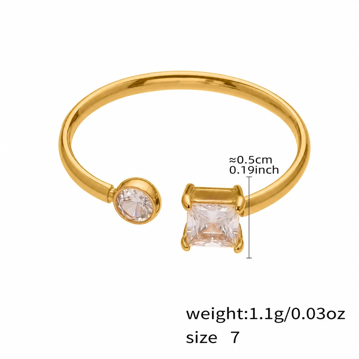 Sculptural Open-Front CZ Multi-Band Stainless Steel Ring - Gold Square CZ