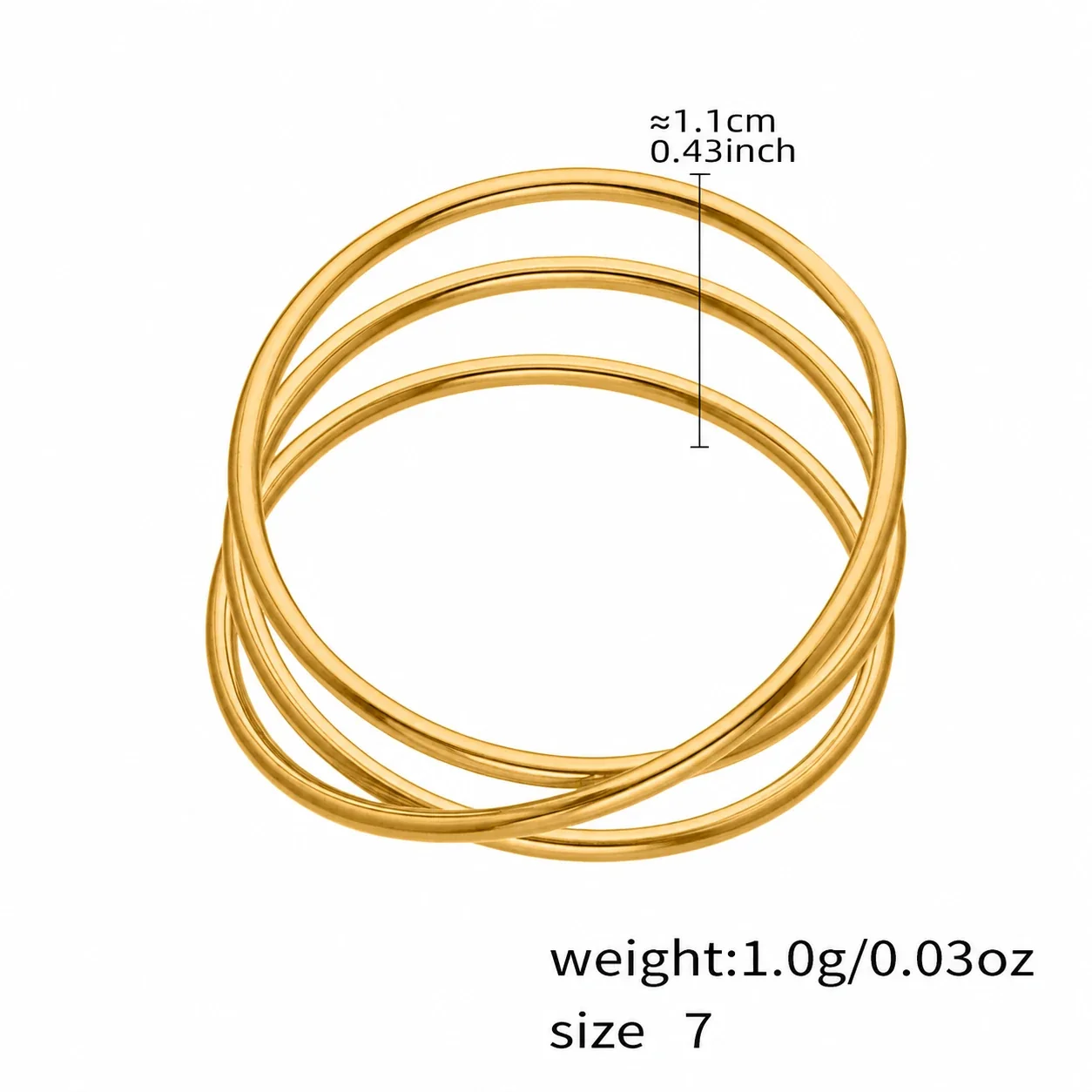 Sculptural Open-Front CZ Multi-Band Stainless Steel Ring - Gold Layered Geometric