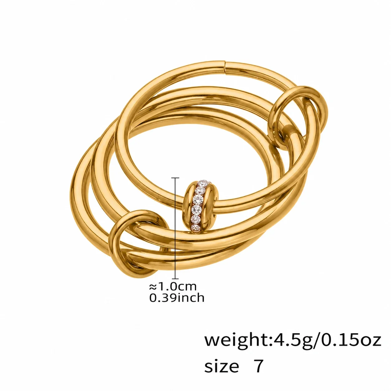 Sculptural Open-Front CZ Multi-Band Stainless Steel Ring - Gold Interlocking Geometric