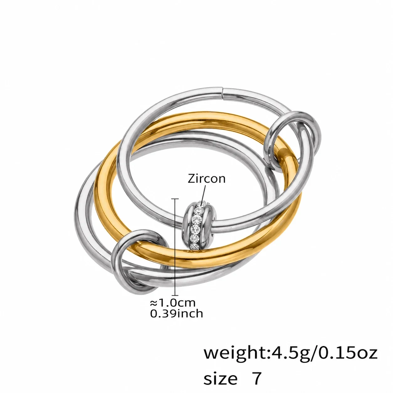 Sculptural Open-Front CZ Multi-Band Stainless Steel Ring - Two-Tone Interlocking Geometric