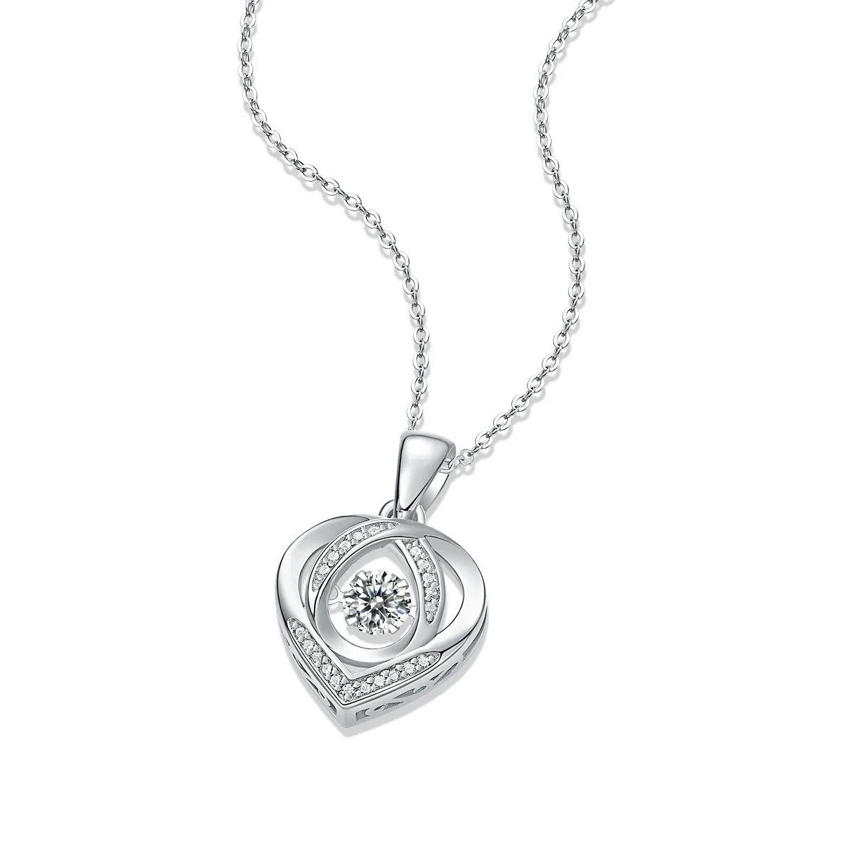 Romantic 925 Sterling Silver Heart Halo Moissanite Necklace
