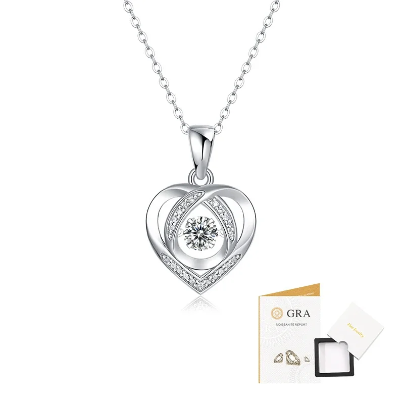 Romantic 925 Sterling Silver Heart Halo Moissanite Necklace