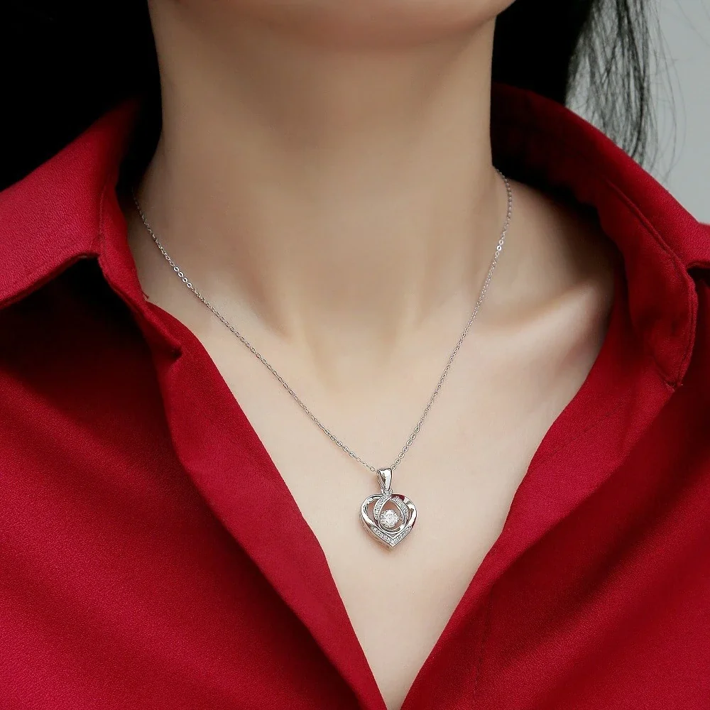 Romantic 925 Sterling Silver Heart Halo Moissanite Necklace