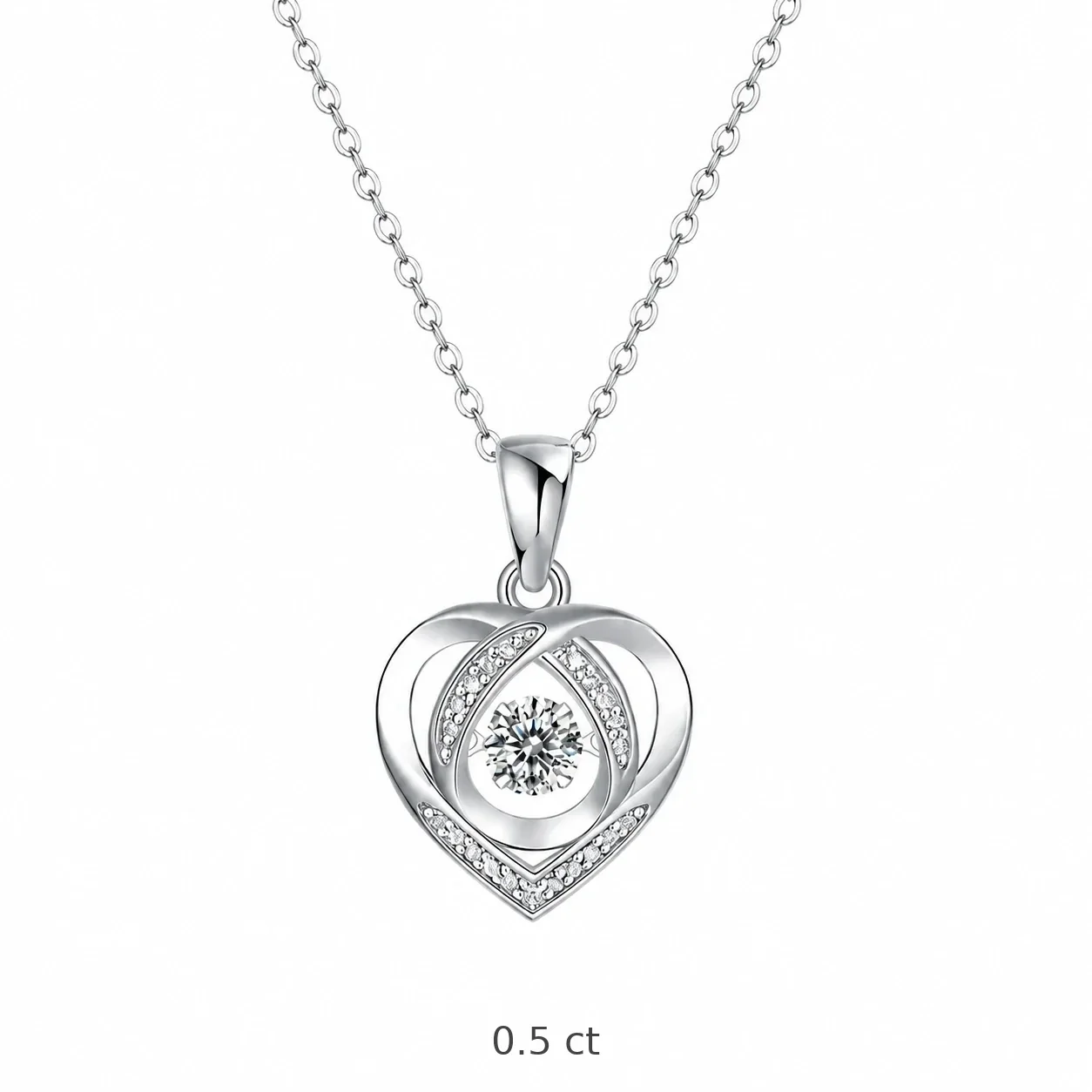 Romantic 925 Sterling Silver Heart Halo Moissanite Necklace - 0.5 ct Moissanite with certificate