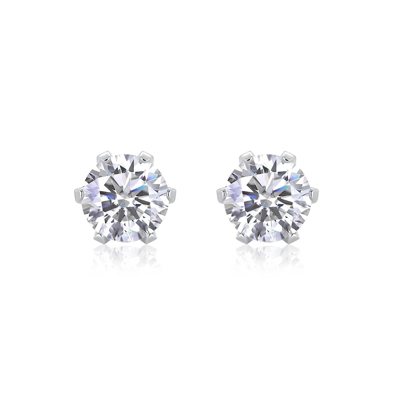 Brilliant 925 Sterling Silver Round Prong-Set Moissanite Stud Earrings