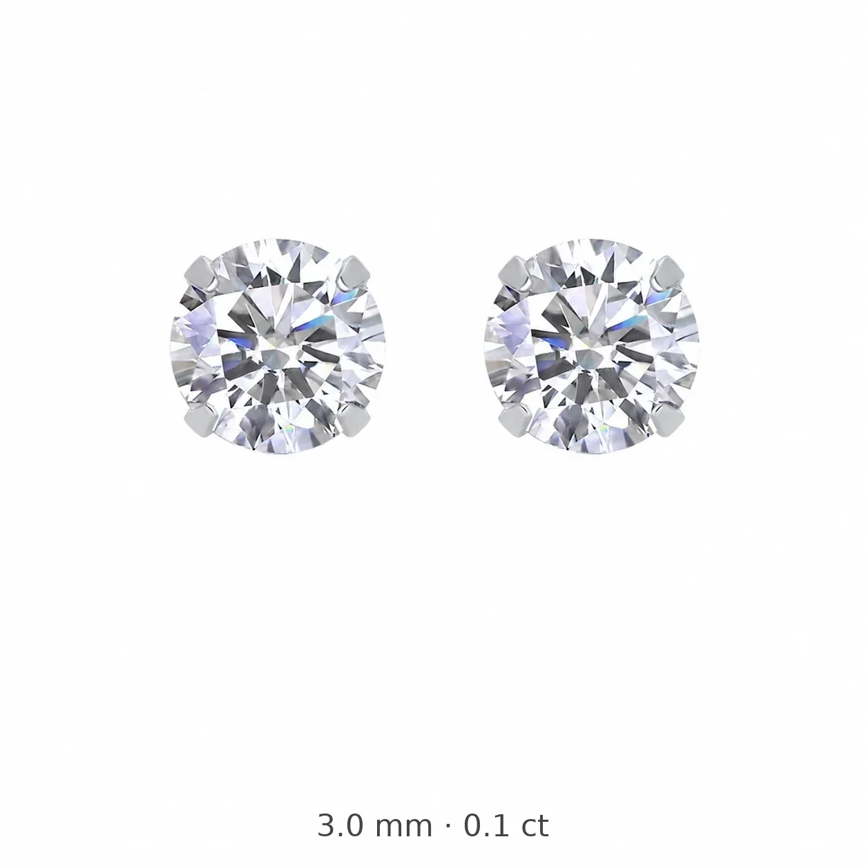 Brilliant 925 Sterling Silver Round Prong-Set Moissanite Stud Earrings - 3.0 mm / 0.1 ct Moissanite / Sterling Silver / Four-Prong