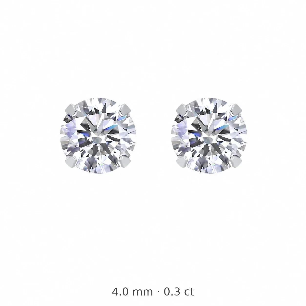 Brilliant 925 Sterling Silver Round Prong-Set Moissanite Stud Earrings - 4.0 mm / 0.3 ct Moissanite / Sterling Silver / Four-Prong