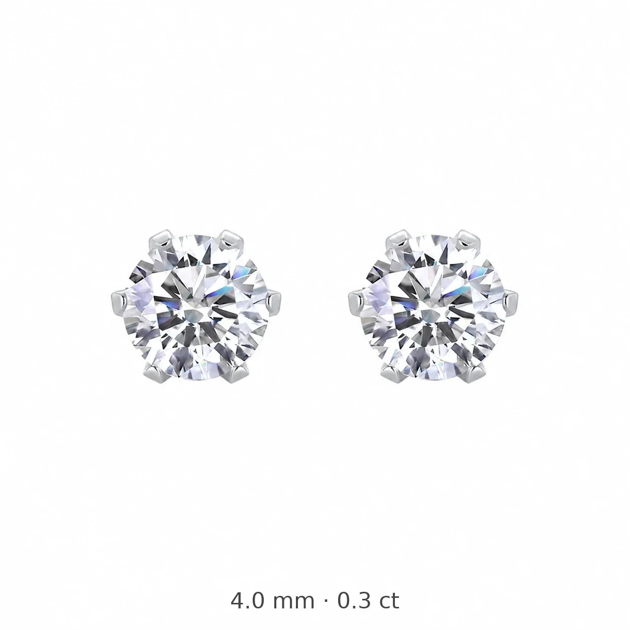 Brilliant 925 Sterling Silver Round Prong-Set Moissanite Stud Earrings - 4.0 mm / 0.3 ct Moissanite / Sterling Silver / Six-Prong