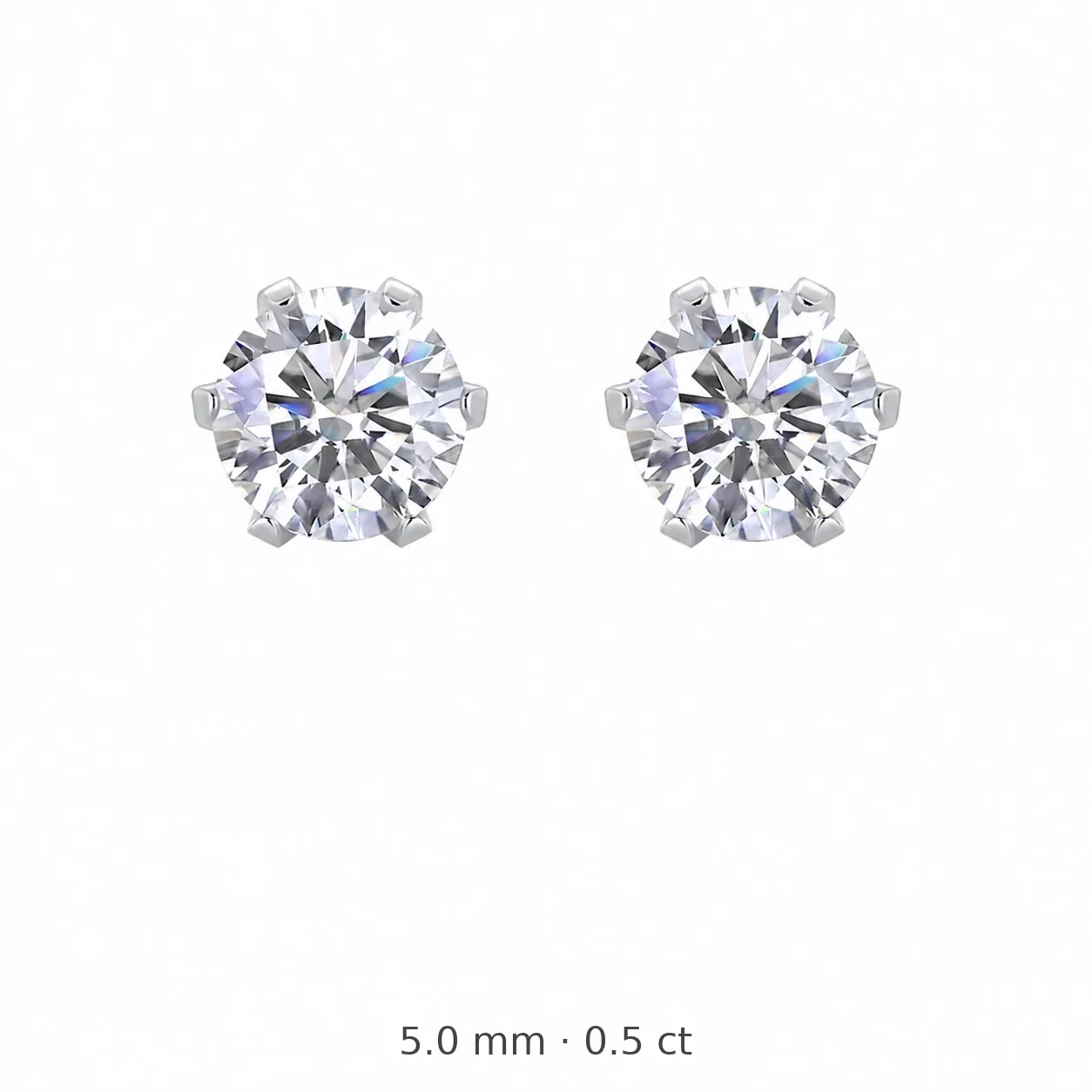 Brilliant 925 Sterling Silver Round Prong-Set Moissanite Stud Earrings - 5.0 mm / 0.5 ct Moissanite / Sterling Silver / Six-Prong